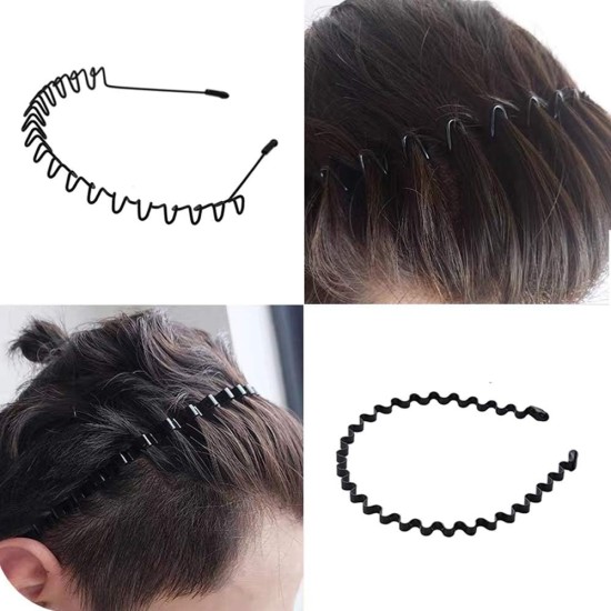 Metal Hair Hoop Band Unisex Wavy Headband Multi-Use Headbands Black Spring Wavy Hair Bands Bandeau Fashion Headband comb Headwear Accessories for Men Women's