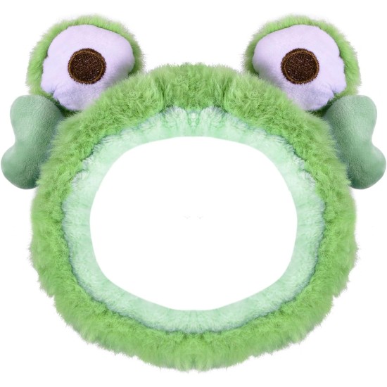 Miroksh Kawaii Fluffy Spa Headband Cute Green Frog Hairband for Woman Girls Washing Face,Make up,Kids Party,Soft Coral Fleece Cartoon Creative Hair Accessory gift