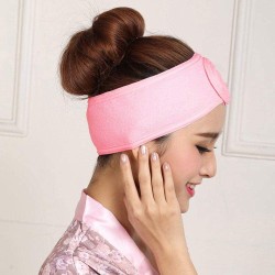 Terry Cloth Facial Headband with Magic Tape (Pink)