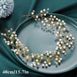 Unicra Bride Wedding Pearl Hair Vines Crystal Babys Breath Headpieces Wedding Hair Accessories for Women and Girls (Gold)