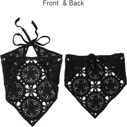 fashion mania Floral Crochet Hair Bandanas Headscarf 2 PCS Women Hair Scarf Daisy Headband Vintage Head Kerchief for Girls (White and black)