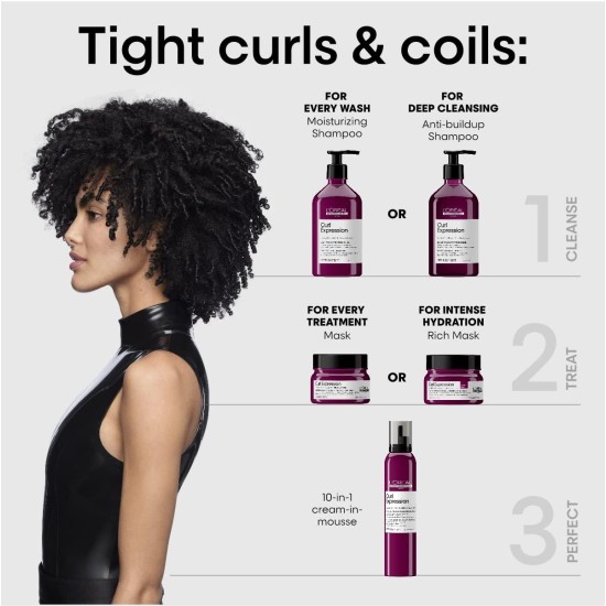 L'Oréal Professionnel, Mouss-Benefits No Rinse, Wavy/Curly/Curly Hair, Leave-In Without Alcohol, Hydrates, Defines & Protects Curls, No Cardboard Effect, 250 ml