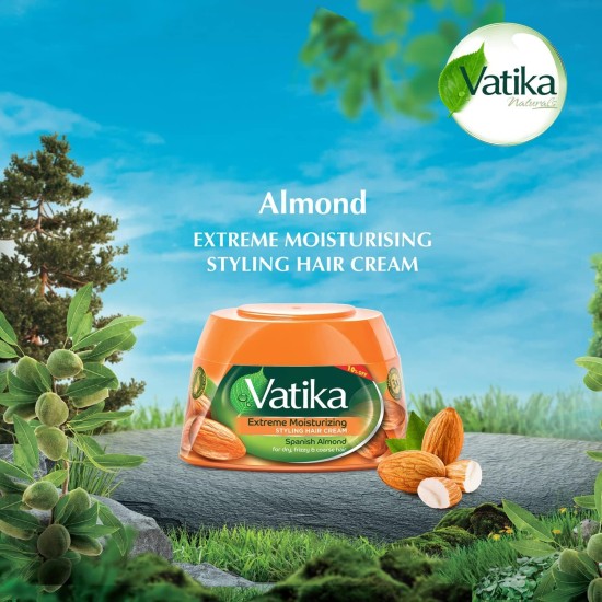 Vatika Naturals Extreme Moisturizing Styling Hair Cream 190 ml + 10% OFF | Spanish Almond | For Dry, Frizzy & Coarse Hair | Nourishing Vatika Oils Vatika Naturals Extreme Moisturizing Styling Hair Cream 190 ml + 10% OFF | Spanish Almond | For Dry, Frizzy & Coarse Hair | Nourishing Vatika Oils