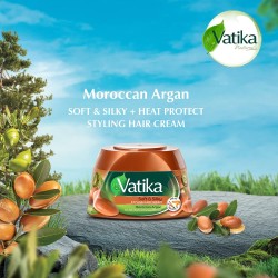 Vatika Naturals Moroccan Argan Styling Hair Cream 125 ml + 10% OFF| Soft & Silky | Heat Protect | For Dull, Dry & Unmanageable Hair