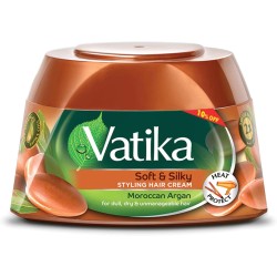 Vatika Naturals Moroccan Argan Styling Hair Cream 190 ml + 10% OFF| Soft & Silky | Heat Protect | For Dull, Dry & Unmanageable Hair
