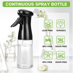 Leaflai Water Spray Bottle with Ultra Fine Mist - Reusable Beauty Bottle 250ml Continuous Spray Bottle for Curly Hair, Home Cleaning, Salons, Plants, Skin Care (Black)