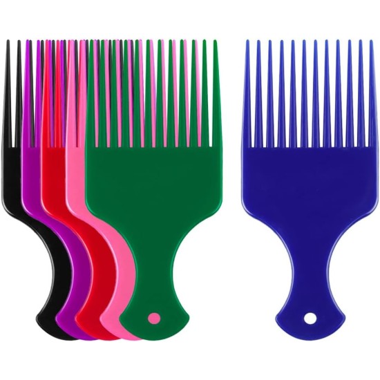 6 pcs Afro Comb, Plastic Smooth Hair Pick Comb Wide Tooth Detangling Hair Comb for Natural Curly Hair Style (6 Color)