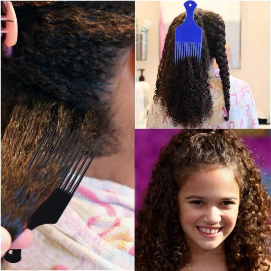 Afro Hair Comb, Hair Pick Comb Have Standard Spacing, Suitable for Curly Hair or African Hairstyle, 2Pcs Blue and Black