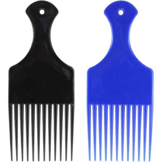 Afro Hair Comb, Hair Pick Comb Have Standard Spacing, Suitable for Curly Hair or African Hairstyle, 2Pcs Blue and Black