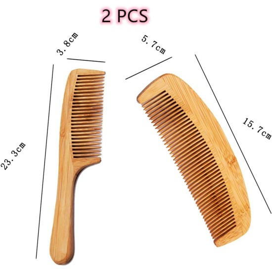 Hair Comb Wooden Salon Hairdressing Comb Curved Comb Fine Tooth Comb Set Moustache Grooming Brushes for Women Men and Girls 2 Pcs Light brown