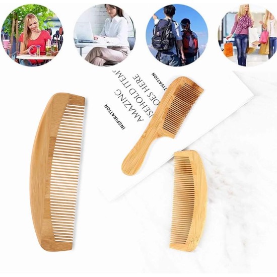 Hair Comb Wooden Salon Hairdressing Comb Curved Comb Fine Tooth Comb Set Moustache Grooming Brushes for Women Men and Girls 2 Pcs Light brown