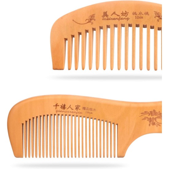 Handmade Wood Hair Comb-100% Peach cent Natural Detangling Hair Wooden Comb with No Snag - Smoothing Pocket Comb,[2 Pack]Fine and Wide Tooth Hair Comb,Best Gift Idea