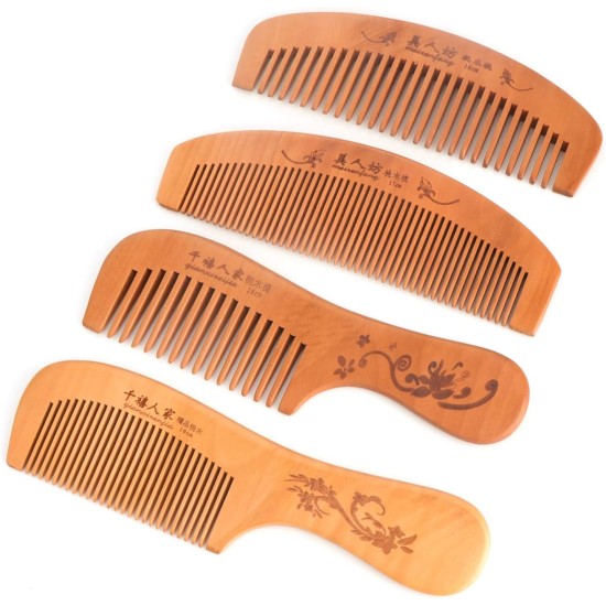 Handmade Wood Hair Comb-100% Peach cent Natural Detangling Hair Wooden Comb with No Snag - Smoothing Pocket Comb,[2 Pack]Fine and Wide Tooth Hair Comb,Best Gift Idea