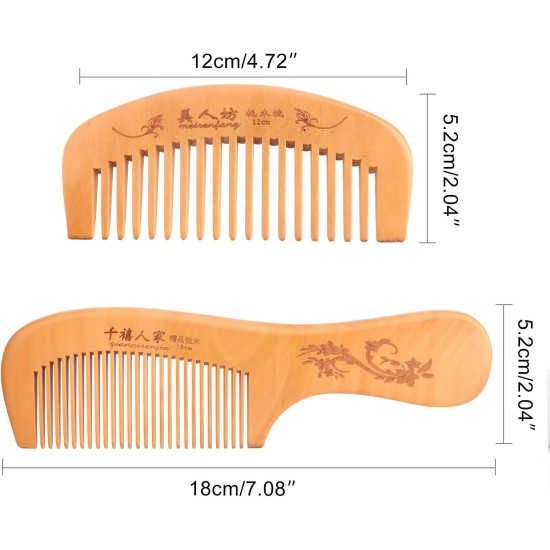 Handmade Wood Hair Comb-100% Peach cent Natural Detangling Hair Wooden Comb with No Snag - Smoothing Pocket Comb,[2 Pack]Fine and Wide Tooth Hair Comb,Best Gift Idea