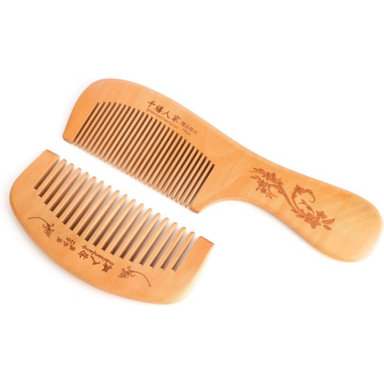 Handmade Wood Hair Comb-100% Peach cent Natural Detangling Hair Wooden Comb with No Snag - Smoothing Pocket Comb,[2 Pack]Fine and Wide Tooth Hair Comb,Best Gift Idea