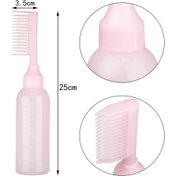 UNVOJL 2 Pack Root Comb Applicator Bottle Hair Dye Dispensing Bottle with Scale for Home Salon (Pink)