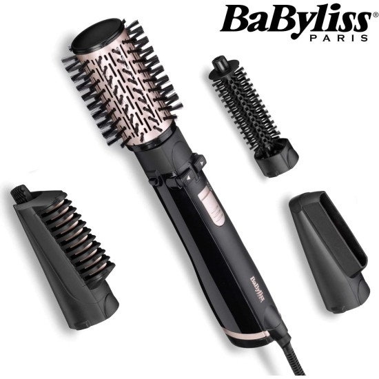 Babyliss ionic Hair Styler Rotating Brush - 4 Attachments and Bag Black – 1000 Watts – AS200E – International Warranty – Packaging May Vary