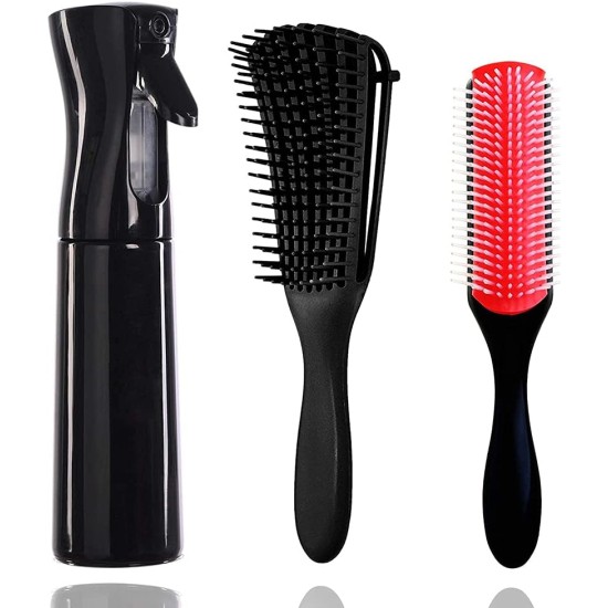 ELECDON Hair Continuous Spray Bottle Set, 9-Row Cushion Nylon Bristle Brush and Detangling Brush Water Sprayer Brush Set Hair for Hairstyling, Cleaning, Plants & Misting