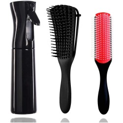 ELECDON Hair Continuous Spray Bottle Set, 9-Row Cushion Nylon Bristle Brush and Detangling Brush Water Sprayer Brush Set Hair for Hairstyling, Cleaning, Plants & Misting