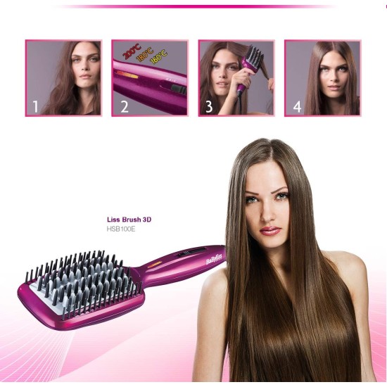 Babyliss HSB100E Heated Brush 3D Liss Brush With Ionic Technology - Purple Babyliss HSB100E Heated Brush 3D Liss Brush With Ionic Technology - Purple