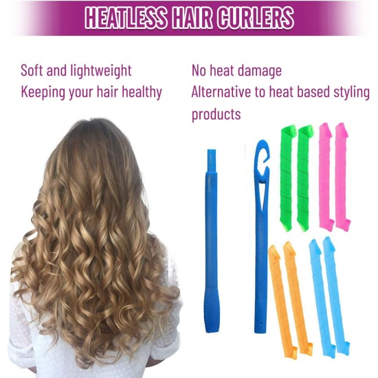 28 Pieces Hair Curlers Styling Kit No Heat Hair Curls Hair Curlers Spiral Curls Magic Hair Rollers Heatless Wave Styles with 2 Styling Hooks for Extra Long Hair Most Kinds of Hairstyles (30cm)