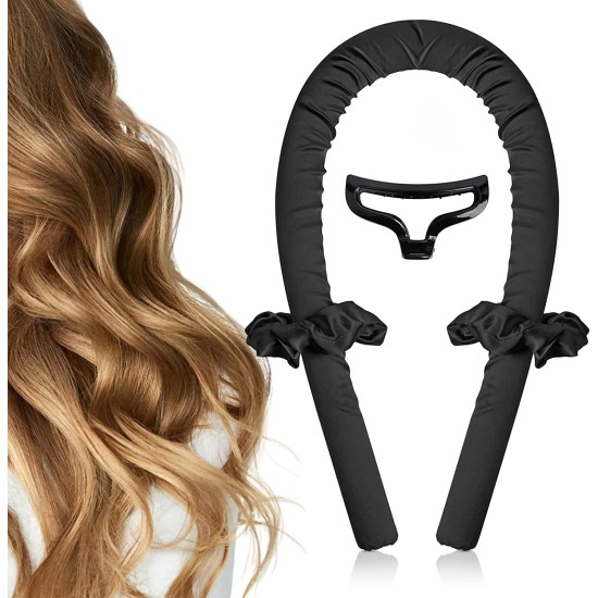 Heatless Curling Rod Headband - Overnight No Heat Curlers for Long Hair with Hair Clips & Scrunchie, TikTok Sleeping Heatless Hair Curler Silk Ribbon Rollers Kit for Soft Hair (Black-2)