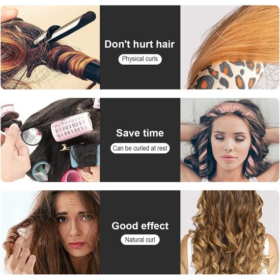 Heatless Curling Rod Headband - Overnight No Heat Curlers for Long Hair with Hair Clips & Scrunchie, TikTok Sleeping Heatless Hair Curler Silk Ribbon Rollers Kit for Soft Hair (Black-2)