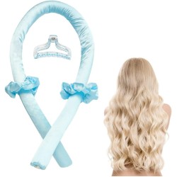 Heatless Curling Rod Headband No Heat Hair Curlers for Long Hair Silk Curls Headband with Hair Clips and Scrunchie Soft Rubber Hair Rollers for Sleeping in Overnight For Women Tik Tok (Blue)