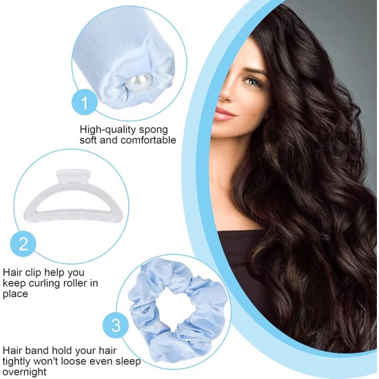 Long Hair Curlers, Curless Curlers, Sleep Curls for Beach Waves, Heatless Waves, Heatless Curls, New Way Of Curling Hair(Blue)