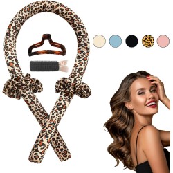 Women Heatless Curling Curlers Rod Headband for Long Hair, No Heat Rollers Curl Curls with Hair Clips Scrunchie, Rods Satin Big Soft Silk Foam Leopard Curler Octocurl Waves Ribbon Sleep Flexirod Twist