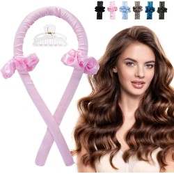 Yeelen Heatless Hair Curling Rod Headband for Long Hair, No Heat Hair Curler Rollers Set can Sleep in Overnight, Satin Curl Ribbon Hair Wrap with Scrunchie and Hair Clips to Get Natural Waves Pink
