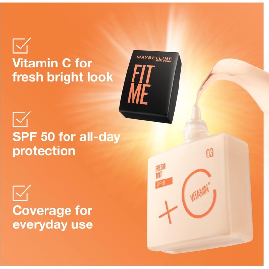 Maybelline New York, Fit Me Fresh Tint SPF 50 with Brightening Vitamin C, 03 Maybelline New York, Fit Me Fresh Tint SPF 50 with Brightening Vitamin C, 03