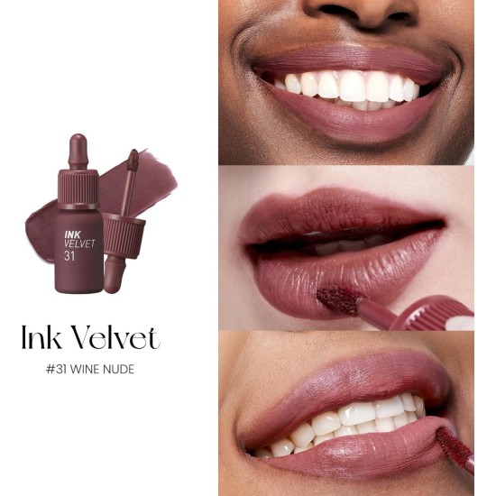 Peripera Ink the Velvet Lip Tint | High Pigment Color, Longwear, Weightless, Not Animal Tested, Gluten-Free, Paraben-Free | #031 WINE NUDE, 0.14 fl oz