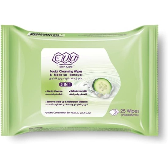 Eva skin care cleansing & makeup remover facial wipes for oily/combination skin (25 wipes)20%