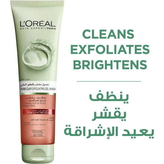 L’Oréal Paris L'Oréal Paris Pure Clay Red Face Cleanser with Red Algae, Exfoliates and Brightens, 150 ml