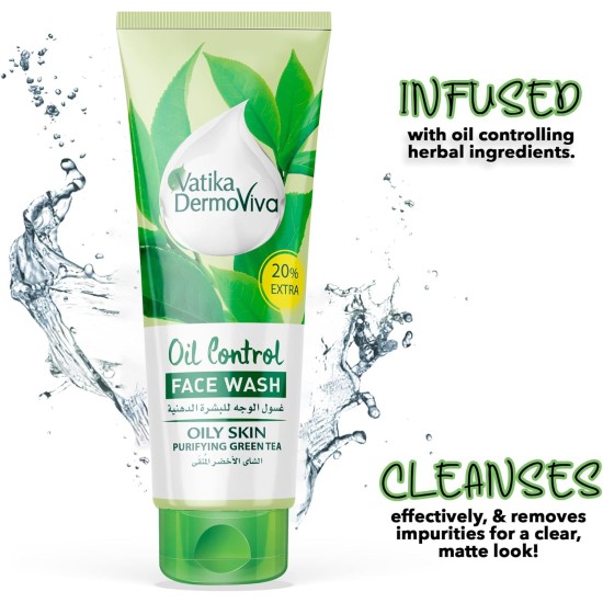 Vatika Dermoviva Oil Control Face Wash 150ml + 35ml | Purifying Green Tea | For Oily Skin