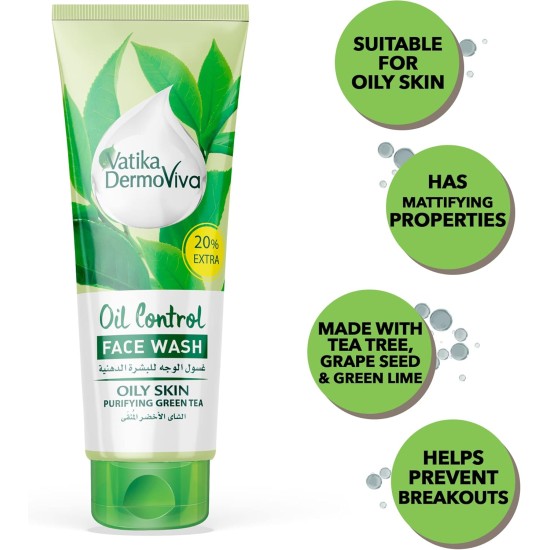 Vatika Dermoviva Oil Control Face Wash 150ml + 35ml | Purifying Green Tea | For Oily Skin