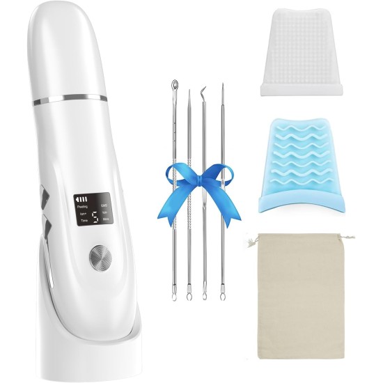 XinBarber Facial Skin Scrubber, Ultrasonic EMS Exfoliating Device Blackhead Remover Pore Cleaner Electric Skin Spatula Wrinkle Remover,Comedones Extractor for Facial Deep Cleansing,4 Modes,LCD Display XinBarber Facial Skin Scrubber, Ultrasonic EMS Exfoliating Device Blackhead Remover Pore Cleaner Electric Skin Spatula Wrinkle Remover,Comedones Extractor for Facial Deep Cleansing,4 Modes,LCD Display