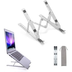 Adjustable portable laptop holder, aluminum foldable laptop riser with 6 levels of height adjustment, compatible with macbook air pro, dell, hp, lenovo,10-15.6'