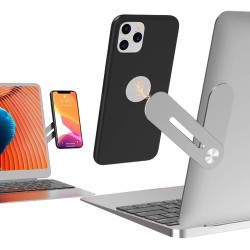 DK177 Laptop Phone Holder, Laptop or Desktop Monitor Side Mount Phone Holder, Slim Portable Foldable Smartphone Stand, Computer Monitor Expansion Bracket, Compatible with Any Phone, Silver