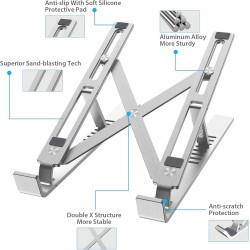 Gshine Laptop Stand, Ergonomic Aluminum Laptop Computer Stand, Foldable Computer Riser, Laptop Riser Notebook Holder, Compatible with MacBook Air Pro, Dell XPS, Lenovo 10-15.6" Laptops – Silver