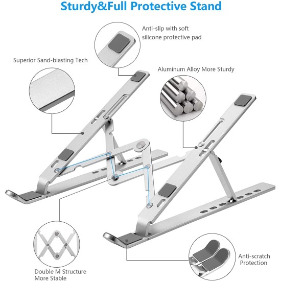 Laptop Stand, Laptop Holder Riser Computer Stand, Adjustable Aluminum Foldable Portable Notebook Stand, Compatible with MacBook Air Pro, HP, Lenovo, Dell, More 10-15.6” Laptops and Tablets (Silver) Laptop Stand, Laptop Holder Riser Computer Stand, Adjustable Aluminum Foldable Portable Notebook Stand, Compatible with MacBook Air Pro, HP, Lenovo, Dell, More 10-15.6” Laptops and Tablets (Silver)