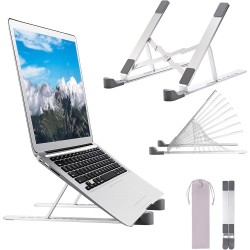 Portable Laptop Stand for Desk, Adjustable Aluminum Notebook Stand Holder, Foldable Laptop Holder Riser Compatible with MacBook, Dell, HP, Lenovo, Acer and More Laptops and Tablets up to 17" (Silver)