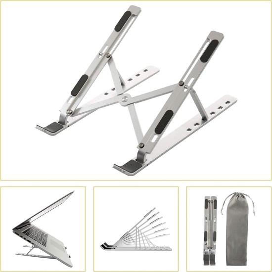 Portable metal laptop stand adjustable laptop riser foldable design with 6 angles height adjustment non slip aluminum laptop stand ipad macbook stand compatible with all tabs & phones | highend Portable metal laptop stand adjustable laptop riser foldable design with 6 angles height adjustment non slip aluminum laptop stand ipad macbook stand compatible with all tabs & phones | highend