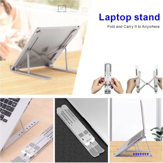 YIKUROOS Laptop Stand, Laptop Stand for Desk, Adjustable Ergonomic Portable Aluminum Laptop Stand, 7 Angle Anti-Slip Computer Stand, Compatible with 9-15.6 inch Laptop, Silver YIKUROOS Laptop Stand, Laptop Stand for Desk, Adjustable Ergonomic Portable Aluminum Laptop Stand, 7 Angle Anti-Slip Computer Stand, Compatible with 9-15.6 inch Laptop, Silver