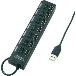 7 Port Slot Tap Usb 2.0 Hub Adapter Splitter Power On/off Switch Led Light(black)