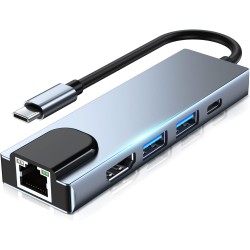 Pinxiang USB Splitter,Lifedoo USB C Hub to Ethernet Adapter with 4K HDMI Port,Power Delivery Pd Type C Charging Port, 5 in 1 Type C Hub MacBook Pro Accessories Compatible for Chromebook, XPS