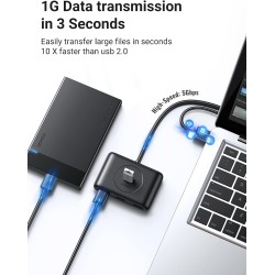 UGREEN 4-in-1 USB 3.0 Port Hub 5Gbps Data Transfer Adapter for PC, Laptop, External Hard Drive, Flash Drives, Keyboard (1M) - Black