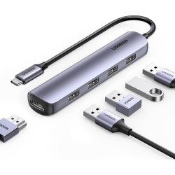 UGREEN USB C Hub, 4K@30Hz HDMI USB C Hub Multiport Adapter with 4 USB 3.0 Ports, USB C Dongle Compatible with MacBook, iPad, iMac, iPhone 15 Pro/Pro Max, Samsung Galaxy S23 Ultra, Lenovo (20197)