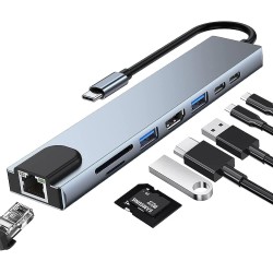 USB C Hub, 8 in 1 Type C Hub Multiport Adapter with 4K HDMI, PD Power Delivery, USB-C, Ethernet, 2 USB, SD/TF Card Reader Compatible with Mac Book Pro XPS and More Type C Devices